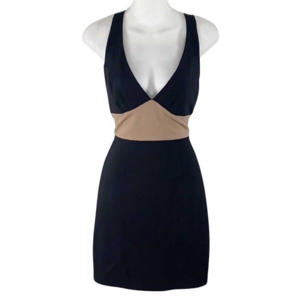 Tart black tan color block v-neck bodycon dress